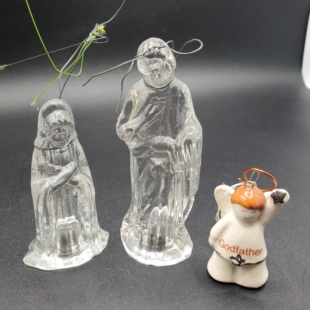 Jesus Mary and Angel Glass and ceramic Vintage Christmas Ornament from estate sa